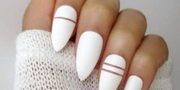 White manicure with stripes