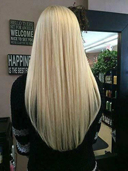 Corte de pelo en forma de V para cabello largo.
