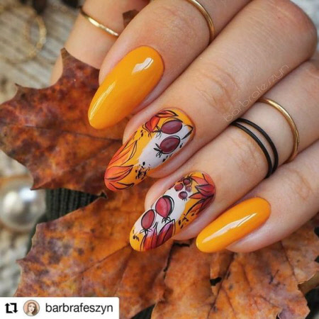 Foto manicura otoño para uñas cortas y largas.